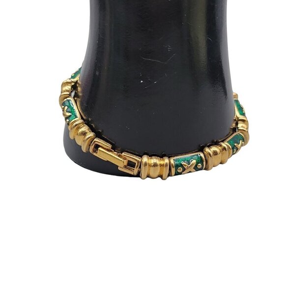Joan Rivers Green Enamel Gold Plated Tennis Bracelet Size 7.5 1990s Ladies - Picture 4 of 12